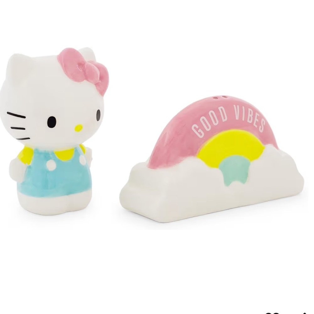 Sanrio Hello Kitty "Good Vibes" Rainbow Ceramic Salt & Pepper Shaker Set New